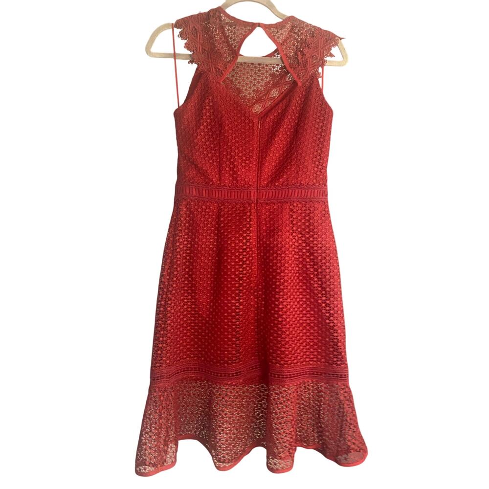 Adelyn Rae Red Lace Dress Small Sleeveless Fit Flare Keyhole Back - Picture 3 of 8